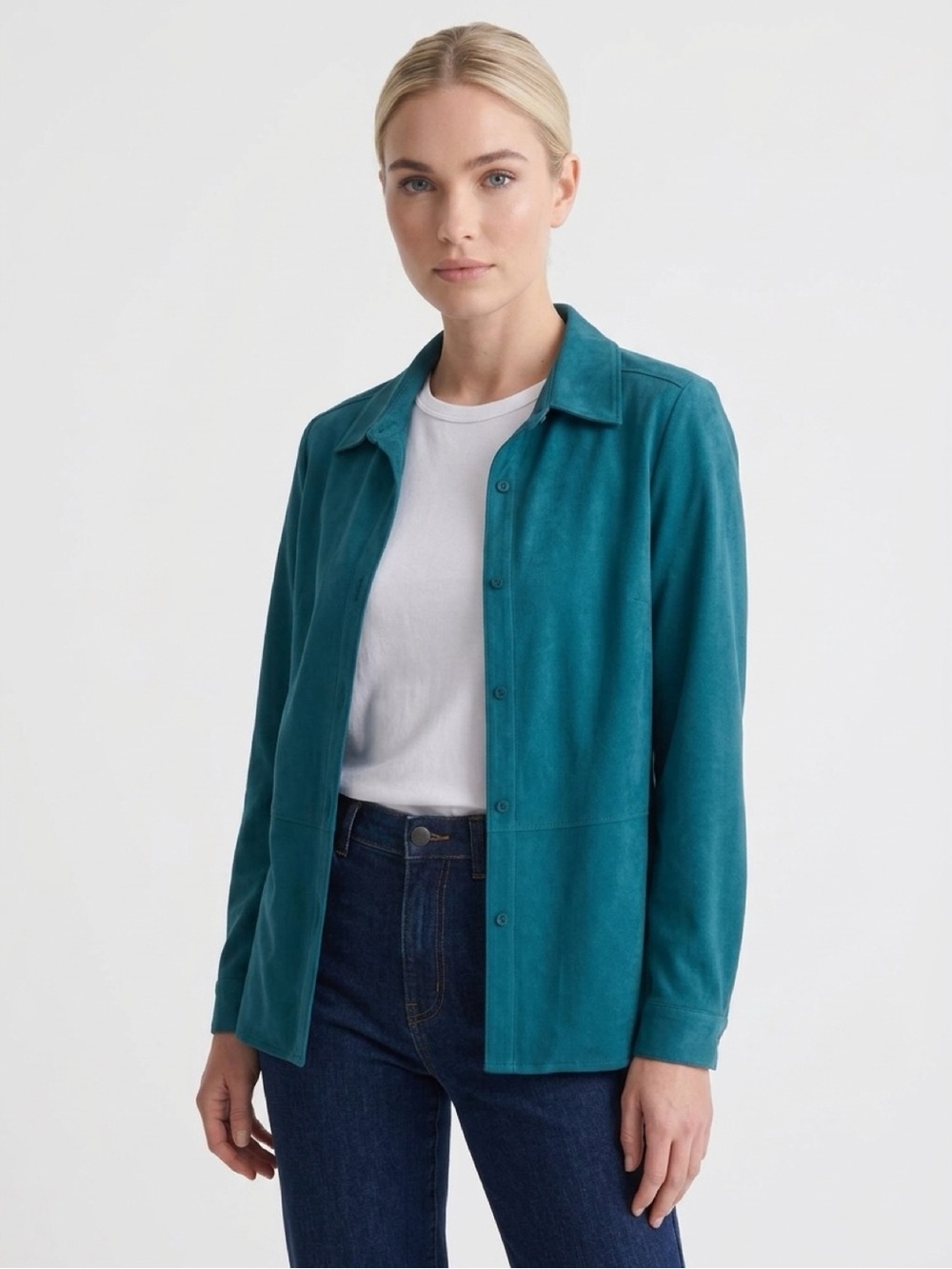 Casual Corner Teal Button-Front Shirt Jacket